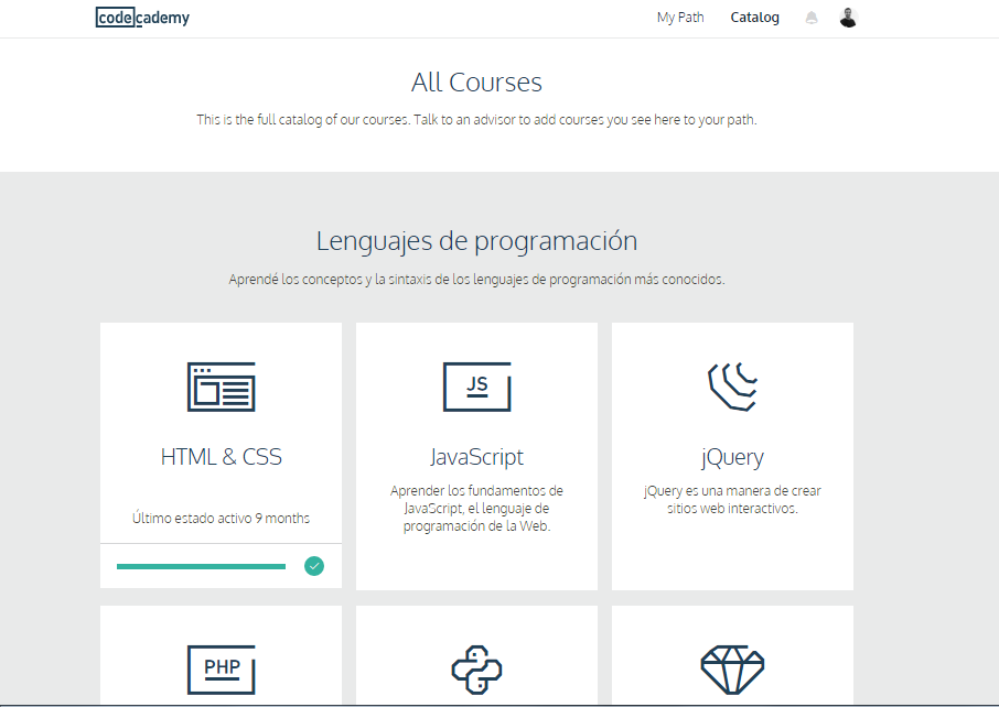 Portal CodeAcademy Programar lenguajes